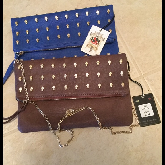 SKULL EMBELLISHED CLUTCH BROWN w/ CHAIN STRAP - Picture 3 of 3
